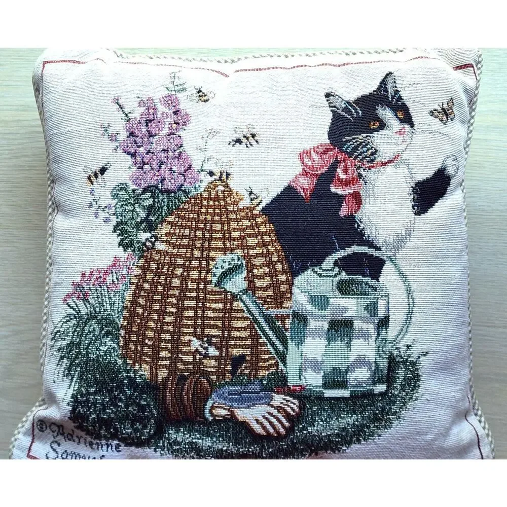 Adrienne Samuelson Embroidered Cat & Beehive Tapestry Throw Pillow 12